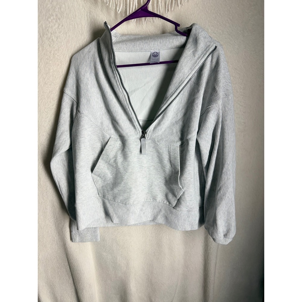 Te Verde Grey Quarter Zip Pullover Sweatshirt Ribbed Relaxed Fit Small